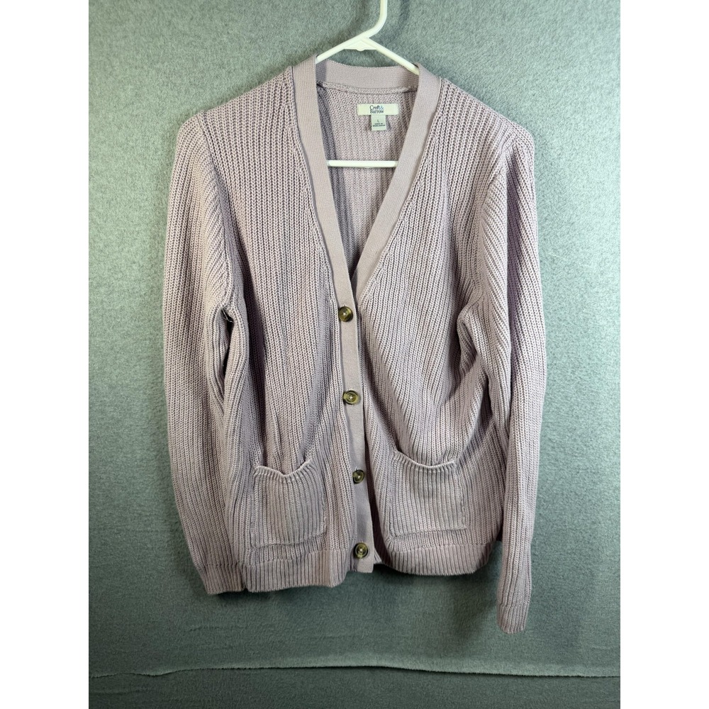 Croft & Barrow Cardigan Sweater Womens Large Purple V Neck Button Front Pockets